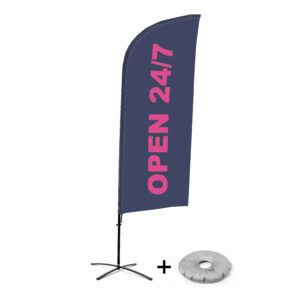 Beachflag Alu Wind 310 komplett szett, Nyitva 24/7, angol, kereszttalppal