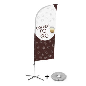 Beachflag Alu Wind 310 komplett szett, Coffee To Go, angol, kereszttalppal