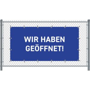 Zaun-Banner 200 x 100 cm Geöffnet Deutsch Blau