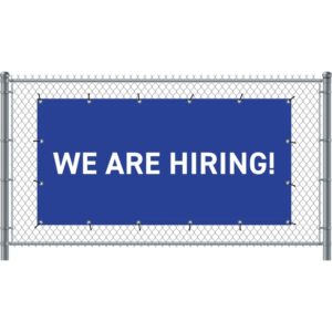 Zaun-Banner 200 x 100 cm Wir Stellen Ein Englisch Blau