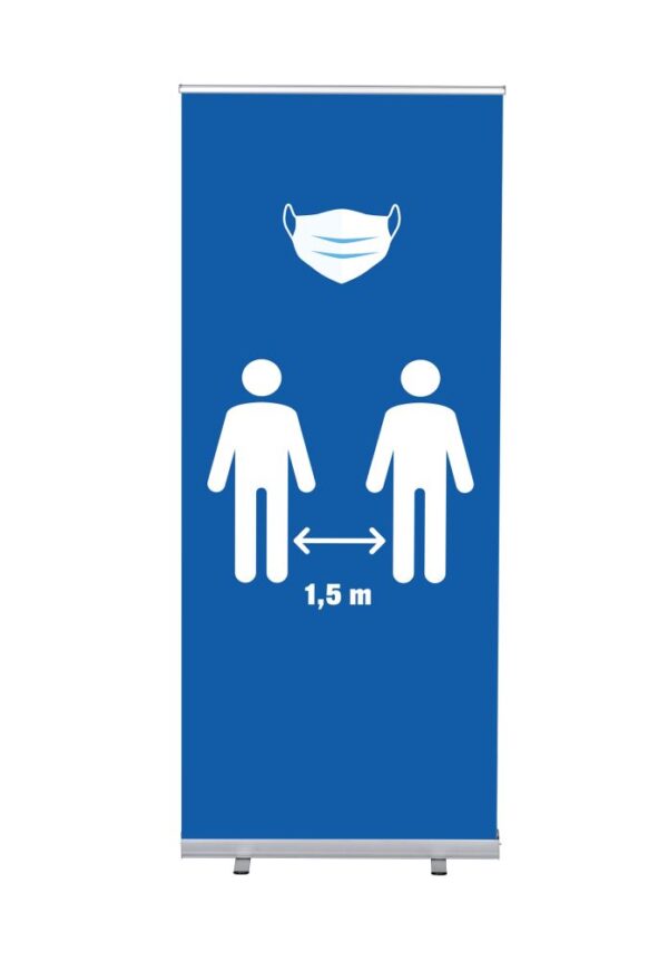 Roll-up Budget 85 komplett szett, Maszk és 1,5 méter távolság, kék