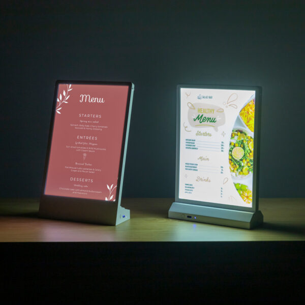 LED T Aufsteller - A4 1/3 Hochformat Weiß LED T Aufsteller - A4 1/3 Hochformat Weiß