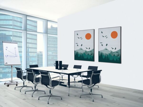 Spannstoff Wanddekoration SET 40 x 40 Sonne und Vögel