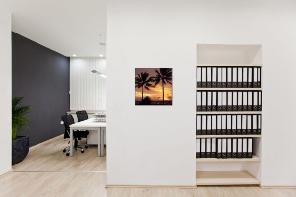 Modern,Office Spannstoff Wanddekoration SET 40 x 40 Palmen Sonnenuntergang