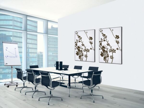 Conference,Room,Interior,With,A,Concret,Wall.,3d,Rendering Spannstoff Wanddekoration SET 40 x 40 Japanische Kirschblüte Dunkelbraun