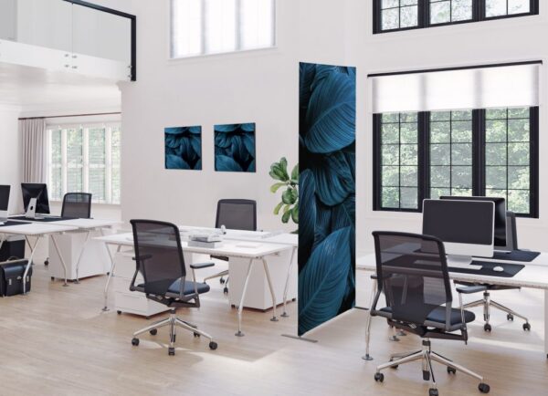 Textil Raumteiler Deko 85-200 Doppel Botanische Blätter Blau ECO