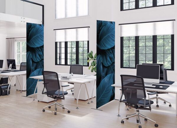 Textil Raumteiler Deko 85-200 Doppel Botanische Blätter Blau ECO