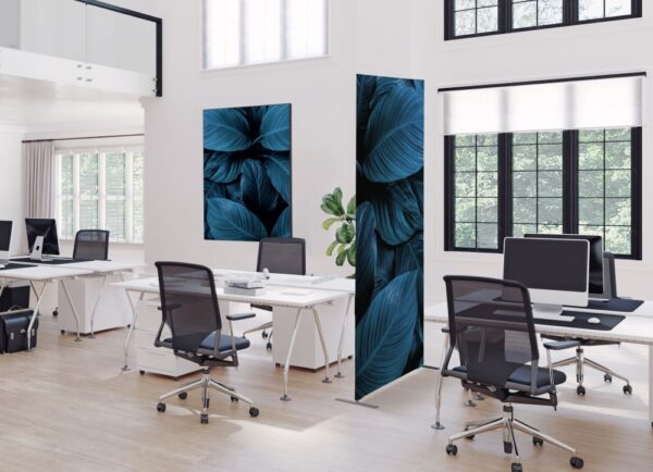 Textil térelválasztó Deco 85-200, kétoldalas, botanikus levél minta, kék (I20)